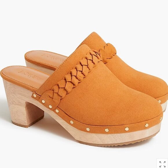 J. Crew Shoes - J. Crew Tan Suede Wooden Clog Block Heels, size 9